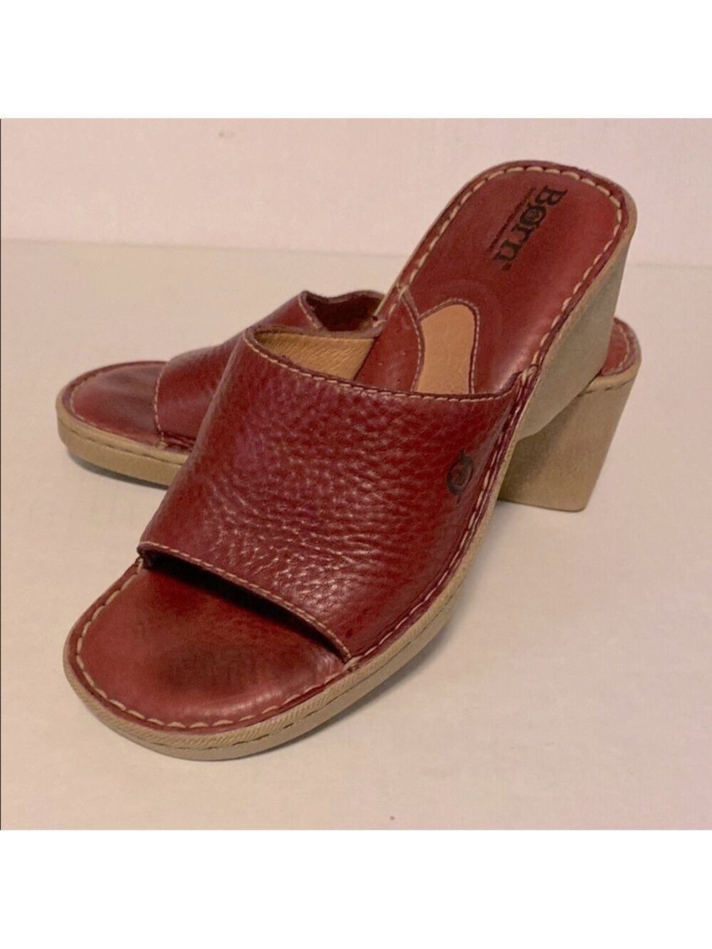 Born| Leather Slide Wedge Heel Sandals in Red